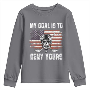 USA Flag Hockey Skull Youth Sweatshirt My Goal Is To Deny Yours TS02 Charcoal Print Your Wear