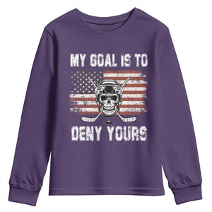 USA Flag Hockey Skull Youth Sweatshirt My Goal Is To Deny Yours TS02 Purple Print Your Wear