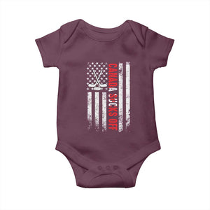 USA Flag Hockey Baby Onesie Funny Canada Sucks US EH American Flag TS02 Maroon Print Your Wear
