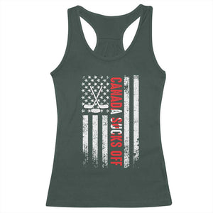 USA Flag Hockey Racerback Tank Top Funny Canada Sucks US EH American Flag TS02 Dark Forest Green Print Your Wear