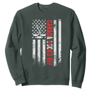 USA Flag Hockey Sweatshirt Funny Canada Sucks US EH American Flag TS02 Dark Forest Green Print Your Wear