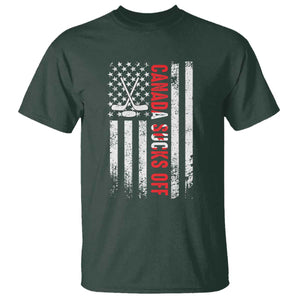 USA Flag Hockey T Shirt Funny Canada Sucks US EH American Flag TS02 Dark Forest Green Print Your Wear