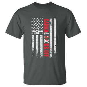 USA Flag Hockey T Shirt Funny Canada Sucks US EH American Flag TS02 Dark Heather Print Your Wear