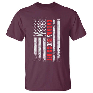 USA Flag Hockey T Shirt Funny Canada Sucks US EH American Flag TS02 Maroon Print Your Wear