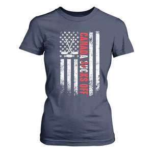 USA Flag Hockey T Shirt For Women Funny Canada Sucks US EH American Flag TS02 Navy Print Your Wear