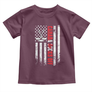 USA Flag Hockey Toddler T Shirt Funny Canada Sucks US EH American Flag TS02 Maroon Print Your Wear