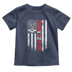 USA Flag Hockey Toddler T Shirt Funny Canada Sucks US EH American Flag TS02 Navy Print Your Wear