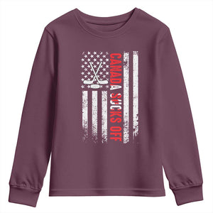 USA Flag Hockey Youth Sweatshirt Funny Canada Sucks US EH American Flag TS02 Maroon Print Your Wear