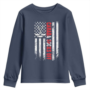USA Flag Hockey Youth Sweatshirt Funny Canada Sucks US EH American Flag TS02 Navy Print Your Wear