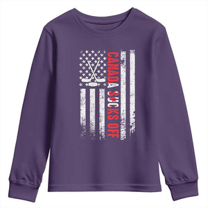 USA Flag Hockey Youth Sweatshirt Funny Canada Sucks US EH American Flag TS02 Purple Print Your Wear
