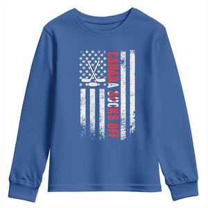 USA Flag Hockey Youth Sweatshirt Funny Canada Sucks US EH American Flag TS02 Royal Blue Print Your Wear