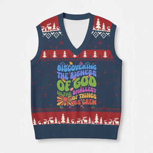 VBS 2025 V-Neck Knit Sweater Vest Discovering The Bigness Of God In The Smallest Of Things Retro Groovy TS02 Navy Red Print Your Wear