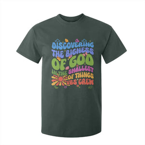 VBS 2025 T Shirt For Kid Discovering The Bigness Of God In The Smallest Of Things Retro Groovy TS02 Dark Forest Green Print Your Wear