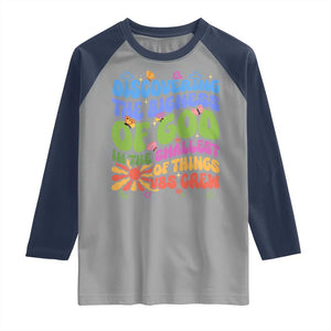VBS 2025 Raglan Shirt Discovering The Bigness Of God In The Smallest Of Things Retro Groovy TS02 Sport Gray Navy Print Your Wear