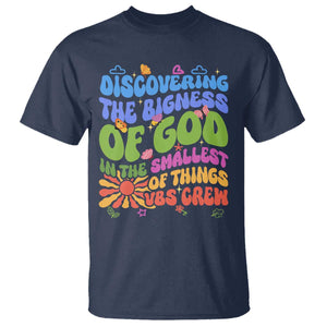 VBS 2025 T Shirt Discovering The Bigness Of God In The Smallest Of Things Retro Groovy TS02 Navy Print Your Wear
