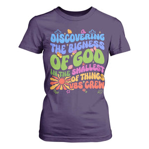 VBS 2025 T Shirt For Women Discovering The Bigness Of God In The Smallest Of Things Retro Groovy TS02 Purple Print Your Wear