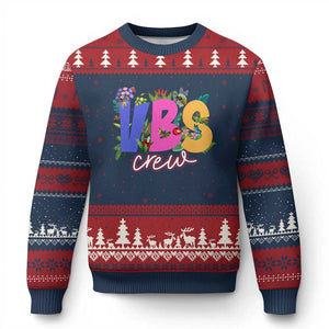 VBS Crew 2025 Ugly Christmas Sweater Magninfied Vacation Bible School Adventure TS02 Navy Red Print Your Wear