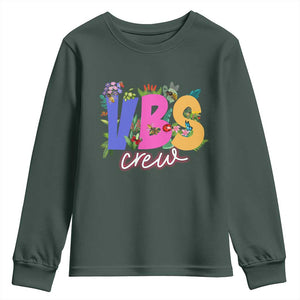 VBS Crew 2025 Youth Sweatshirt Magninfied Vacation Bible School Adventure TS02 Dark Forest Green Print Your Wear