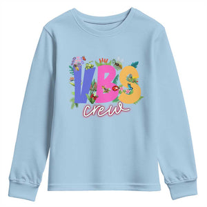 VBS Crew 2025 Youth Sweatshirt Magninfied Vacation Bible School Adventure TS02 Light Blue Print Your Wear