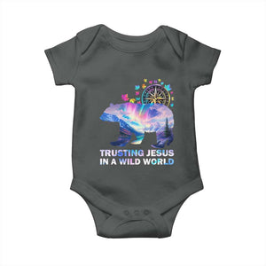 VBS 2025 Adventure Bear Baby Onesie Trusting Jesus In A Wild World Northen Lights TS02 Dark Heather Print Your Wear