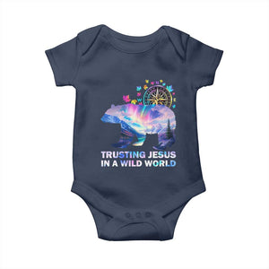 VBS 2025 Adventure Bear Baby Onesie Trusting Jesus In A Wild World Northen Lights TS02 Navy Print Your Wear