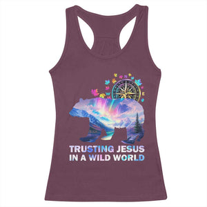 VBS 2025 Adventure Bear Racerback Tank Top Trusting Jesus In A Wild World Northen Lights TS02 Maroon Print Your Wear