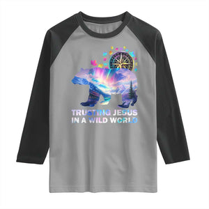 VBS 2025 Adventure Bear Raglan Shirt Trusting Jesus In A Wild World Northen Lights TS02 Sport Gray Black Print Your Wear