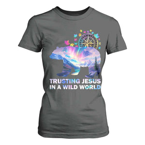 VBS 2025 Adventure Bear T Shirt For Women Trusting Jesus In A Wild World Northen Lights TS02 Dark Heather Print Your Wear
