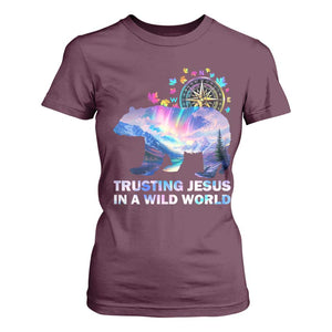VBS 2025 Adventure Bear T Shirt For Women Trusting Jesus In A Wild World Northen Lights TS02 Maroon Print Your Wear