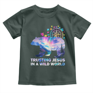 VBS 2025 Adventure Bear Toddler T Shirt Trusting Jesus In A Wild World Northen Lights TS02 Dark Forest Green Print Your Wear