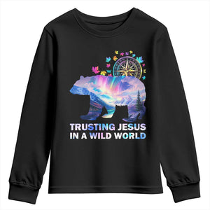 VBS 2025 Adventure Bear Youth Sweatshirt Trusting Jesus In A Wild World Northen Lights TS02 Black Print Your Wear