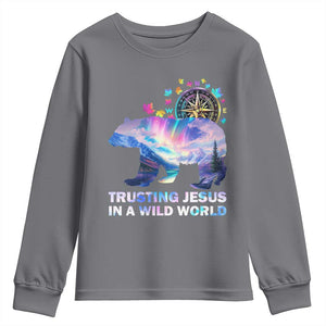 VBS 2025 Adventure Bear Youth Sweatshirt Trusting Jesus In A Wild World Northen Lights TS02 Charcoal Print Your Wear