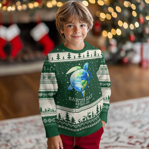 Earth Day Sea Turtle Ugly Christmas Sweater Restore Earth Save The Planet TS02 Forest Green Beige Print Your Wear