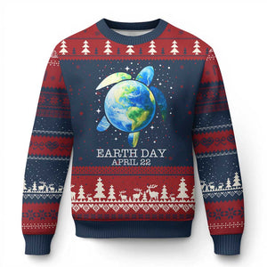 Earth Day Sea Turtle Ugly Christmas Sweater Restore Earth Save The Planet TS02 Navy Red Print Your Wear