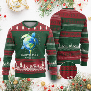 Earth Day Sea Turtle Ugly Christmas Sweater Restore Earth Save The Planet TS02 Red Green Print Your Wear