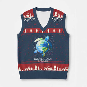 Earth Day Sea Turtle V-Neck Knit Sweater Vest Restore Earth Save The Planet TS02 Navy Red Print Your Wear