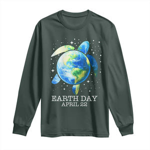 Earth Day Sea Turtle Long Sleeve Shirt Restore Earth Save The Planet TS02 Dark Forest Green Print Your Wear