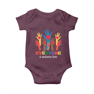Everyone Is Welcome Here Baby Onesie Equality Rainbow Fist Hands TS02 Maroon Print Your Wear