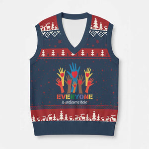 Everyone Is Welcome Here V-Neck Knit Sweater Vest Equality Rainbow Fist Hands TS02 Navy Red Print Your Wear