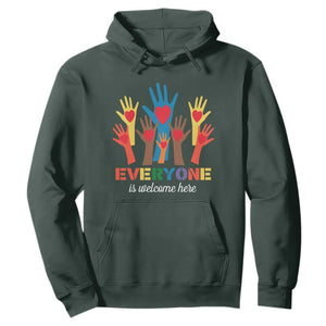 Everyone Is Welcome Here Hoodie Equality Rainbow Fist Hands TS02 Dark Forest Green Print Your Wear