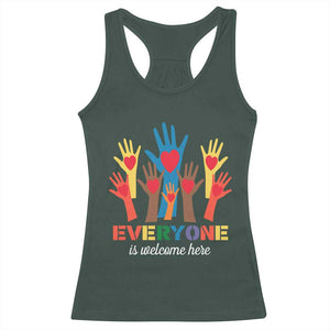 Everyone Is Welcome Here Racerback Tank Top Equality Rainbow Fist Hands TS02 Dark Forest Green Print Your Wear