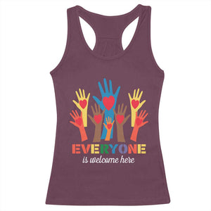 Everyone Is Welcome Here Racerback Tank Top Equality Rainbow Fist Hands TS02 Maroon Print Your Wear