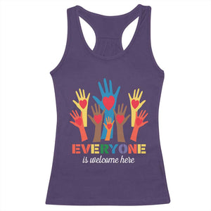 Everyone Is Welcome Here Racerback Tank Top Equality Rainbow Fist Hands TS02 Purple Print Your Wear