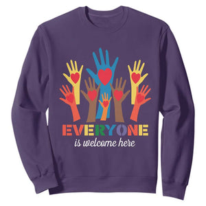 Everyone Is Welcome Here Sweatshirt Equality Rainbow Fist Hands TS02 Purple Print Your Wear