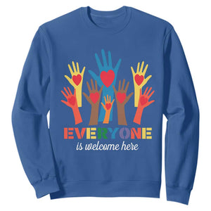 Everyone Is Welcome Here Sweatshirt Equality Rainbow Fist Hands TS02 Royal Blue Print Your Wear