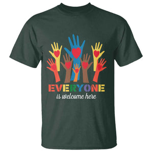 Everyone Is Welcome Here T Shirt Equality Rainbow Fist Hands TS02 Dark Forest Green Print Your Wear