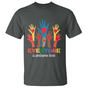 Everyone Is Welcome Here T Shirt Equality Rainbow Fist Hands TS02 Dark Heather Print Your Wear
