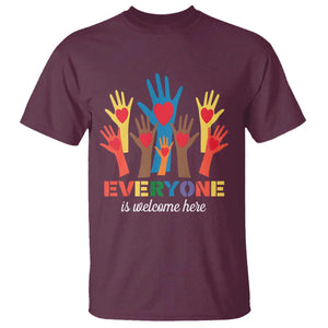 Everyone Is Welcome Here T Shirt Equality Rainbow Fist Hands TS02 Maroon Print Your Wear