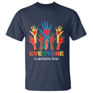 Everyone Is Welcome Here T Shirt Equality Rainbow Fist Hands TS02 Navy Print Your Wear