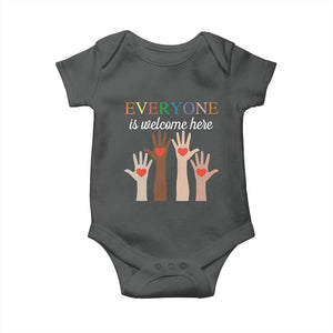 Everyone Is Welcome Here Baby Onesie Equality Fist Hands Hearts TS02 Dark Heather Print Your Wear